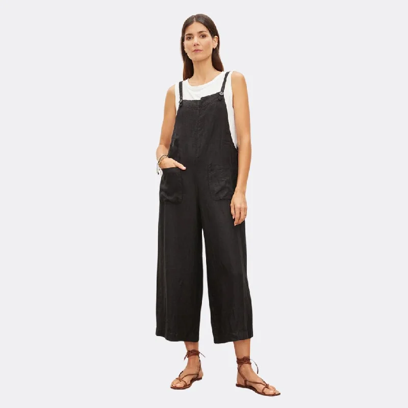 Isabel Linen Overalls (Black)