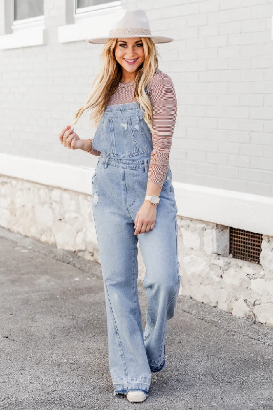 Many Moments Medium Wash Flared Overalls FINAL SALE