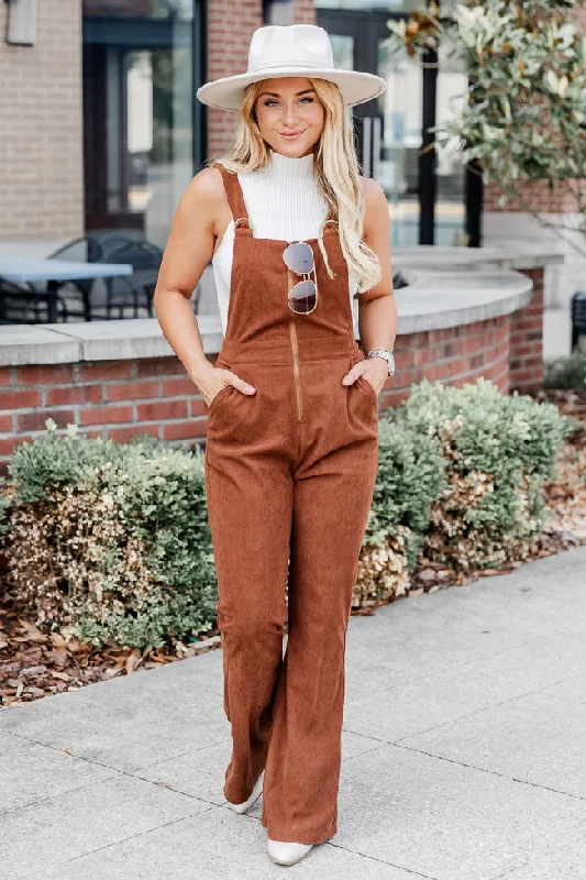 Perfect For You Brown Corded Zip Up Overalls FINAL SALE