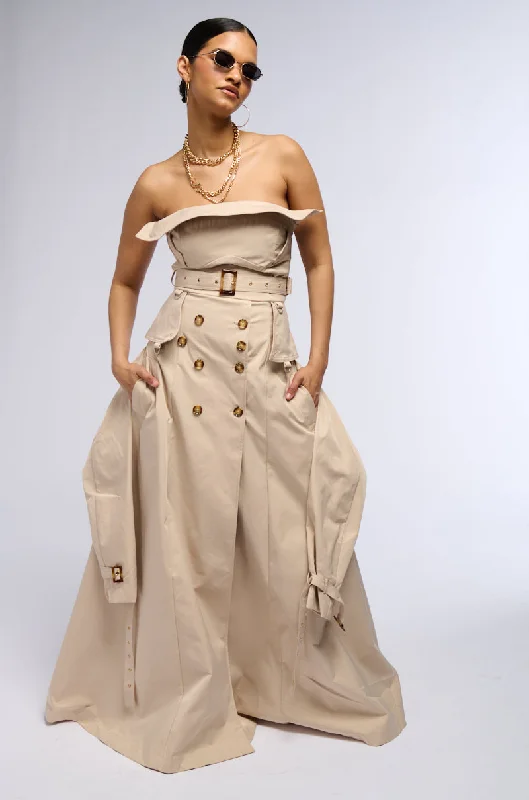 STRAPLESS TRENCH MAXI DRESS