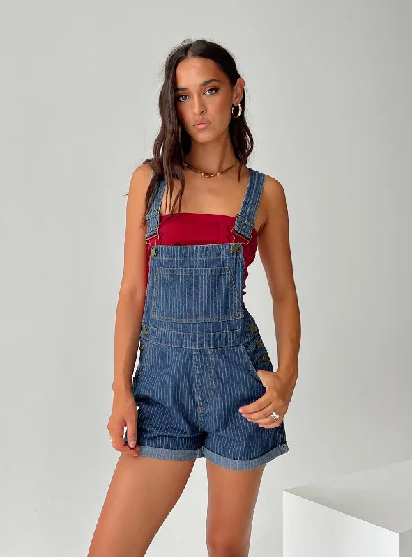 Kacey Overalls Mid Blue Pinstripe