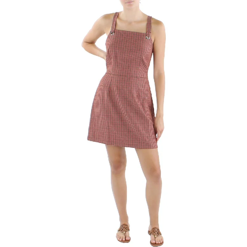 Kingston Grey Womens Juniors Checkered Overalls Mini Dress