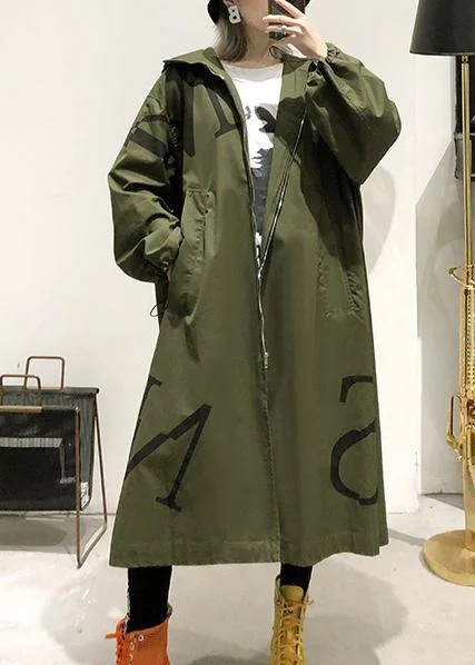 2024 army green coat plus size long fall coat hooded pockets zippered outwear