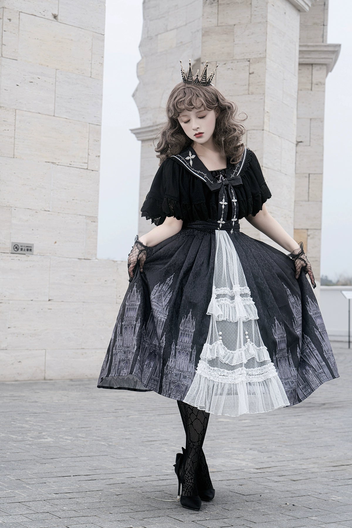 Cornfield Lolita~Silent Church~Gothic Lolita JSK Dress Printed Dress Thin Shawl Set