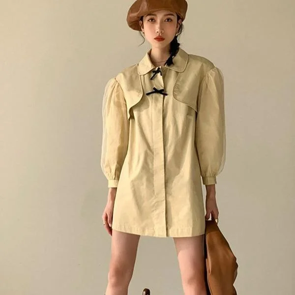 Patchwork Bow Single Breasted Trench Women 2020 Winter Casual Fashion Style Temperament All Match Women Clothes