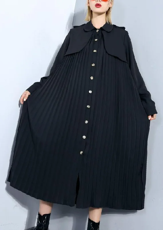 Unique black Plus Size trench coat Outfits patchwork pleated coat