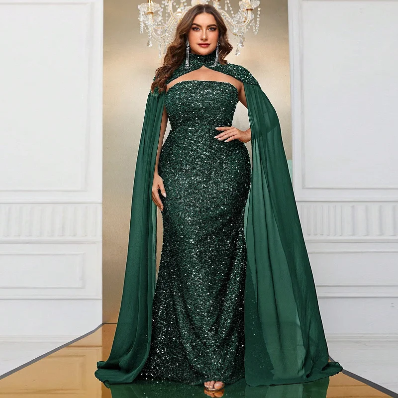 NiDELL New European and American Senior Evening Dress plus Size Sequined Shawl Dress Elegant Banquet Maxi Dress-FMGT610-1