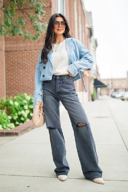 Invest In Me Denim Crop Trench Coat FINAL SALE