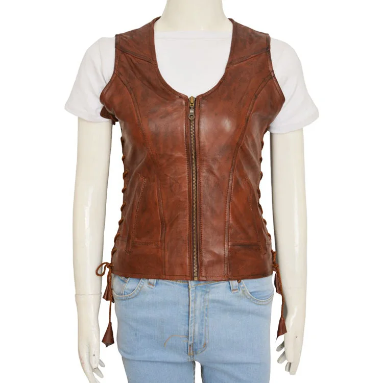 Women Brown Leather Vest