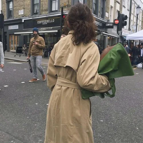 Vintage Army Green Oversized Long Trench Coat Ladies Windbreaker Triple Breasted Coat