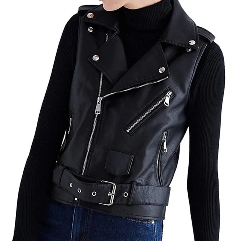 Women Motorcycle Biker Leather Vest