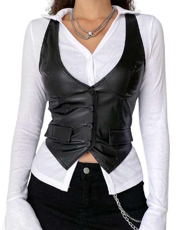 Perle Black Leather Vest