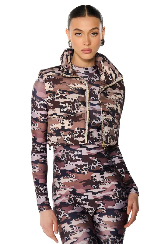 CAMO CHEETAH PRINT PUFFER VEST