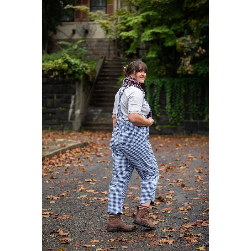 Nikki Overalls in Organic Cotton Double Gauze Blue and White Gingham