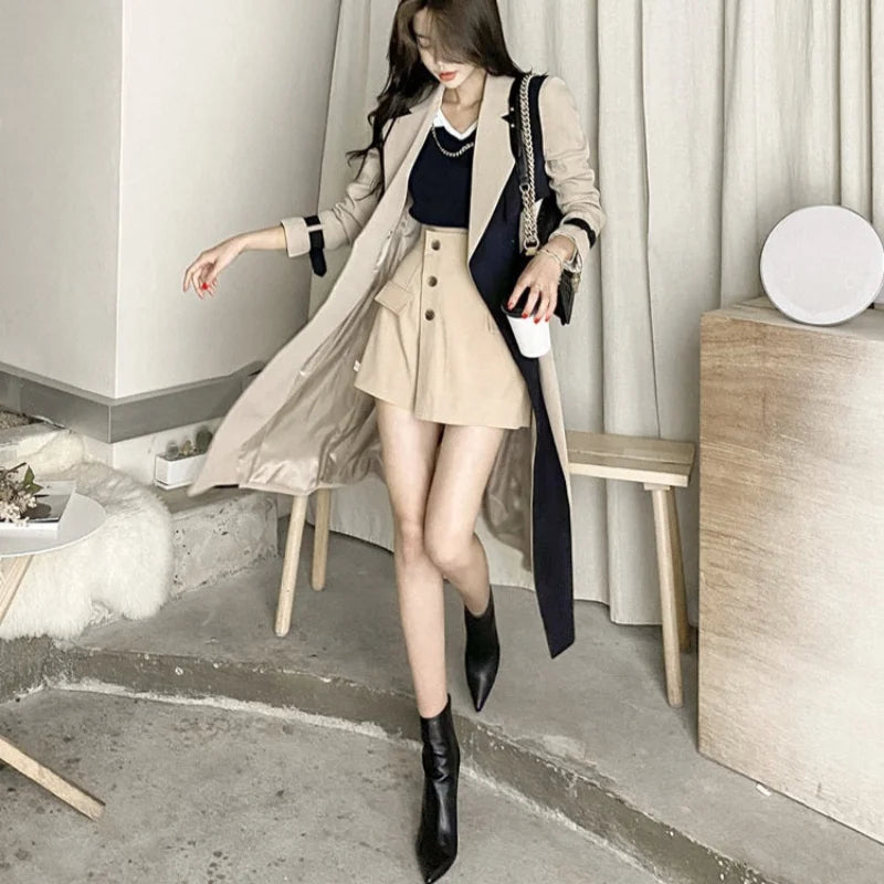 Khaki Trench Coat For Mature Women Windproof Lengthened And Slim