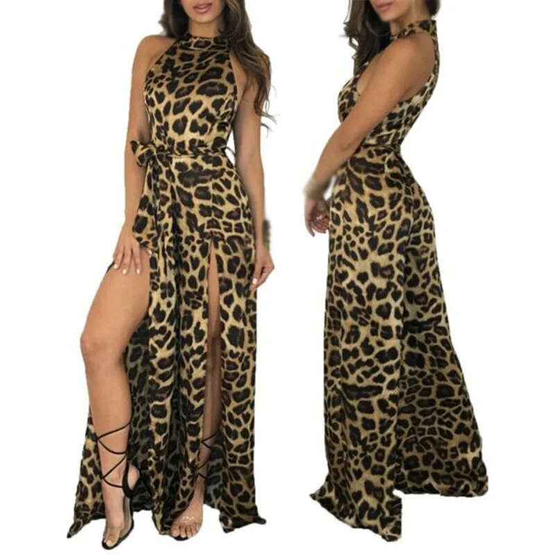 Leopard Halter Split overalls Party