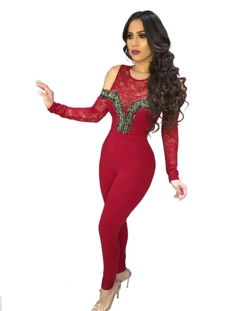 Red color lace overalls