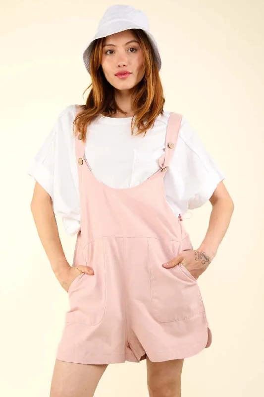 Pink Adjustable Waist Suspender Overalls with Pockets