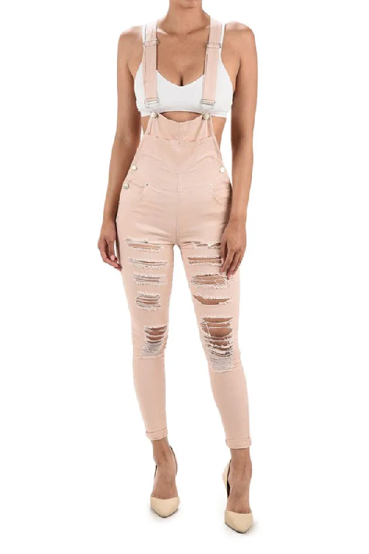 Women's Destroyed Skinny Overalls