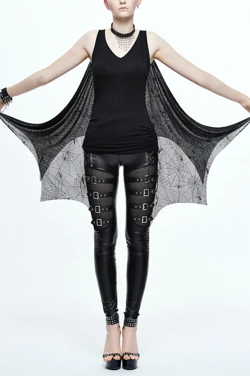 Black Two Wearing Bat Wings Spider Web Shawl Punk Sexy Womens Dress