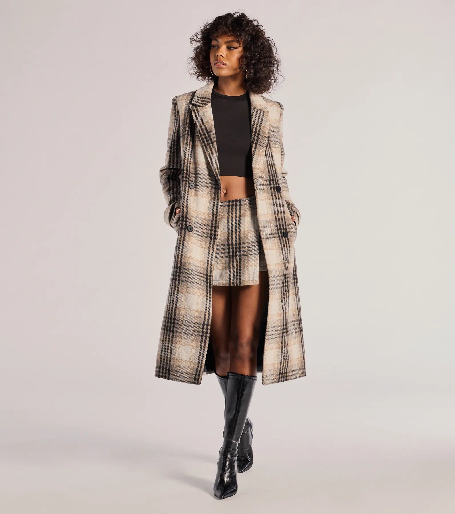 Classic Charm Plaid Trench Coat