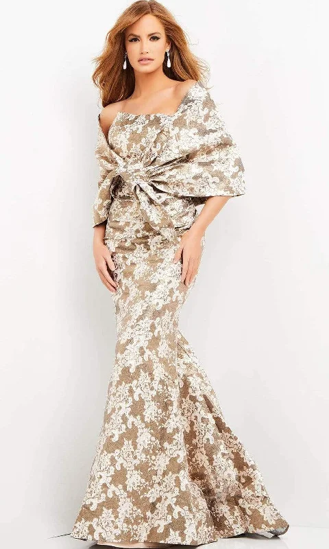 Jovani - 06760 Shawl Draped Floral Mermaid Dress