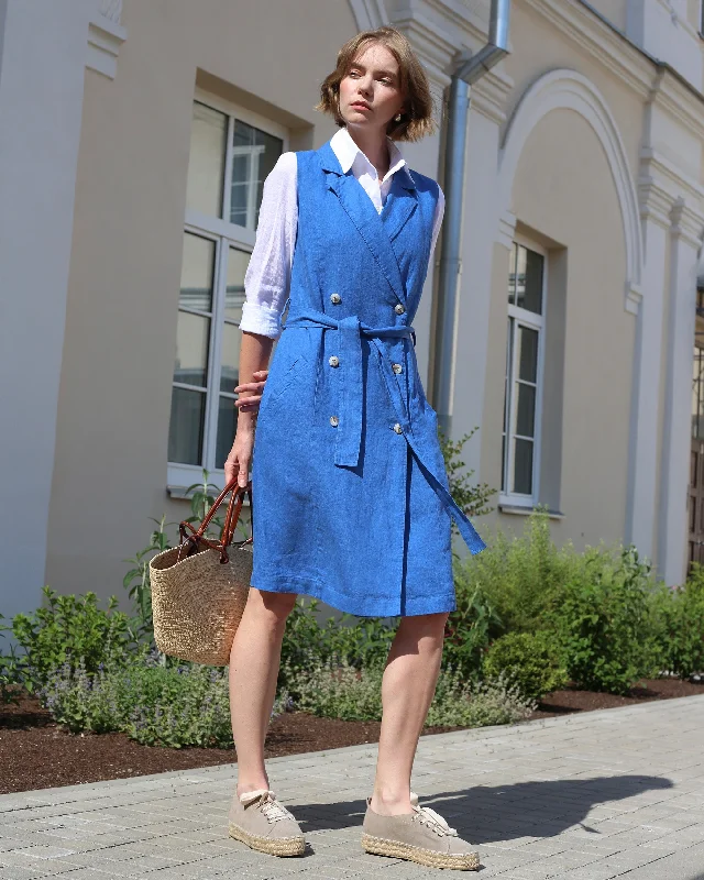 Trench linen dress LISBON in Cobalt blue