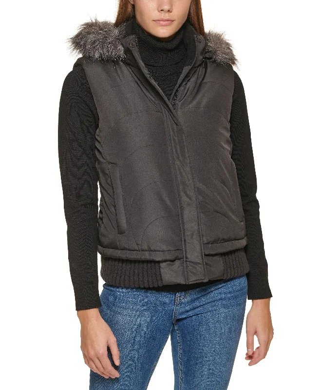 Calvin Klein Furry Trimmed Hooded Puffer Vest