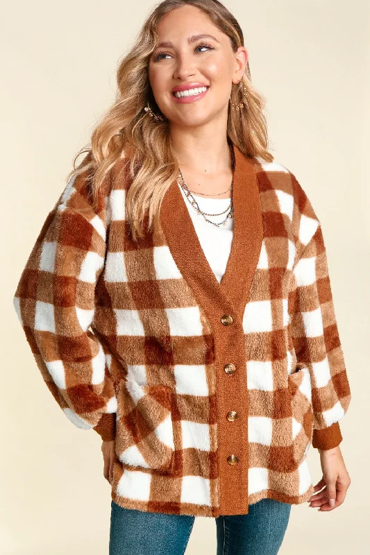 CHECKER V NECK BUTTON DOWN WITH POCKETS COAT