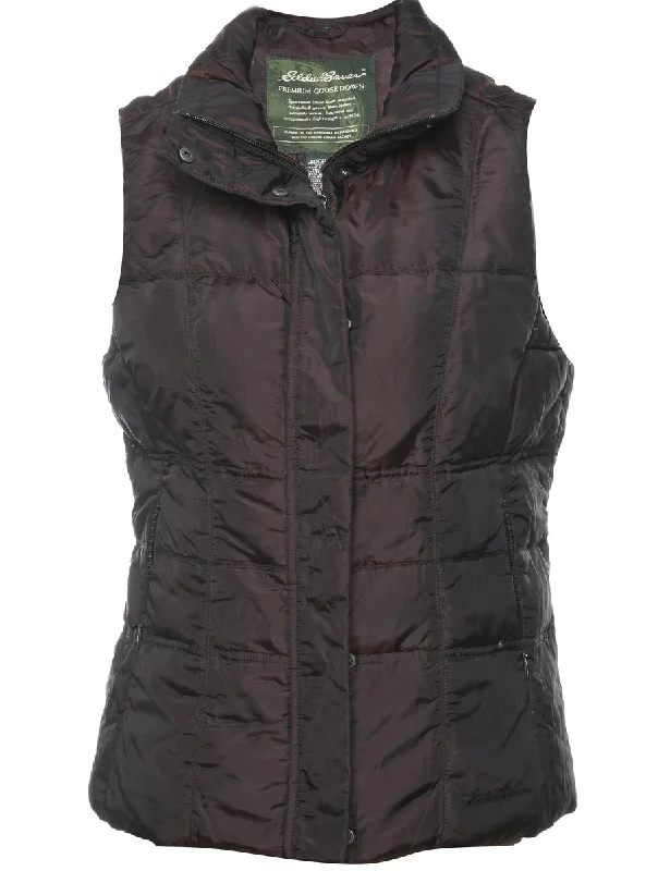 Eddie Bauer Dark Brown Zip-Front Puffer Vest - XS