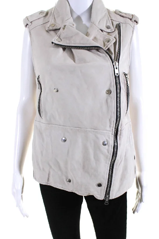 Isabel Marant Etoile Women's Sleeveless Asymmetric Zip Leather Vest Ivory