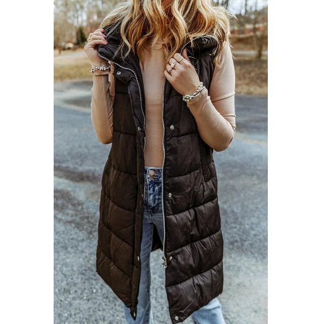 Long Hooded Sleeveless Vest Coat