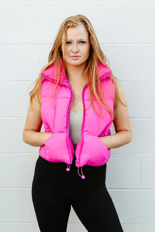 Simply Southern Cropped Puffer Vest for Women in Pink | PP-0223-PUFFY-VEST-FUCHSIA