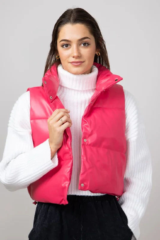 Simply Southern Faux Leather Cropped Puffer Vest for Women in Pink | PP-0224-VEST-LTHR-PINK