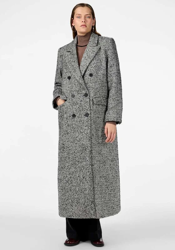 Y.A.S Petro Herringbone Long Coat, Grey Multi