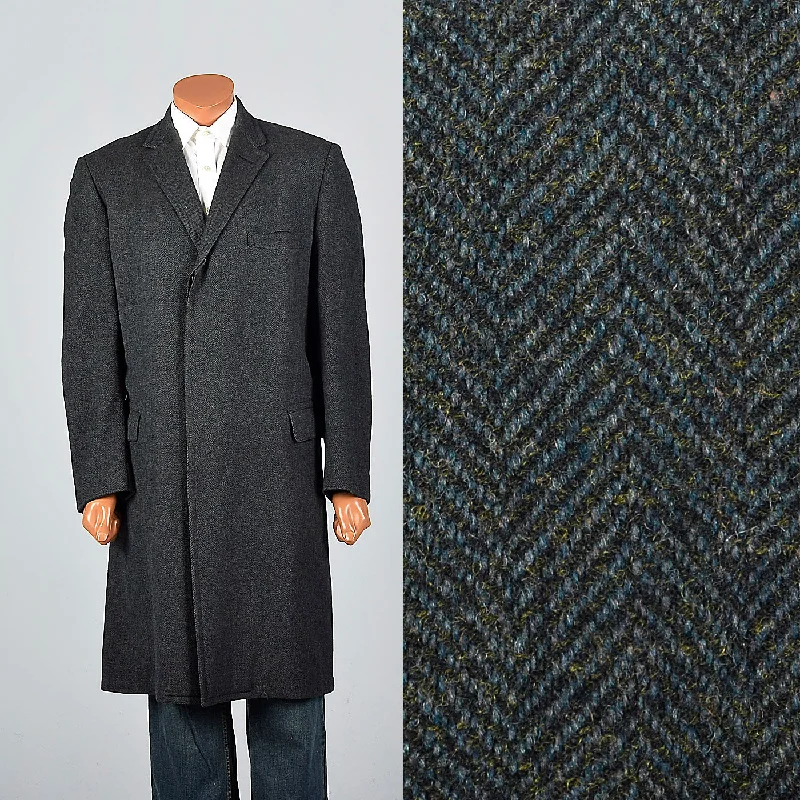 1960s Dark Green Herringbone Tweed Long Coat