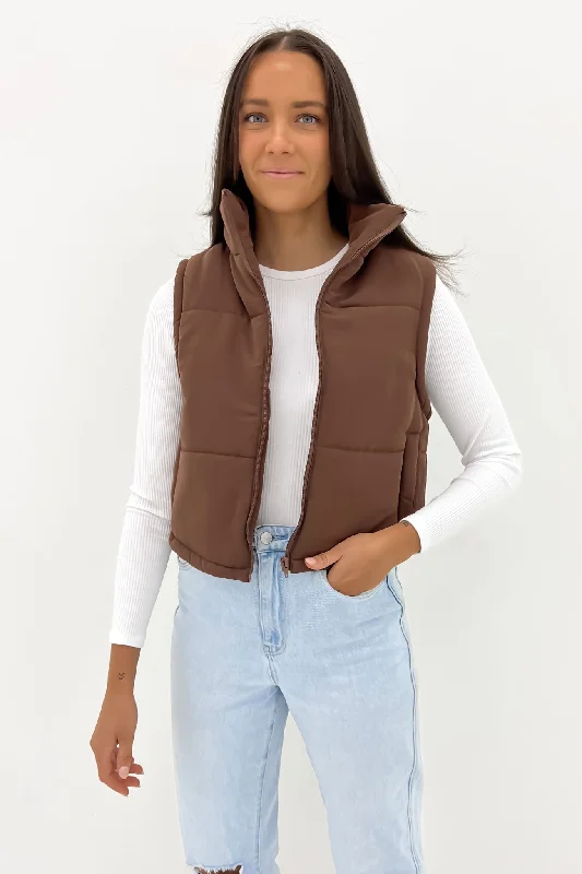 Ella Cropped Puffer Vest Brown