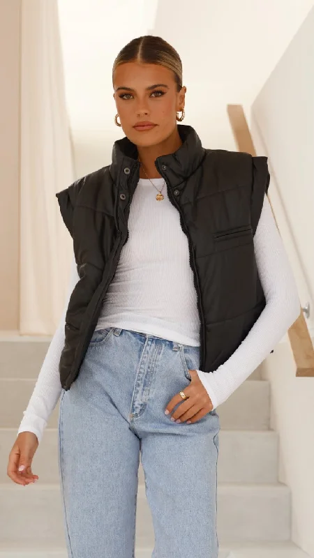 Odessa Cropped Puffer Vest - Black