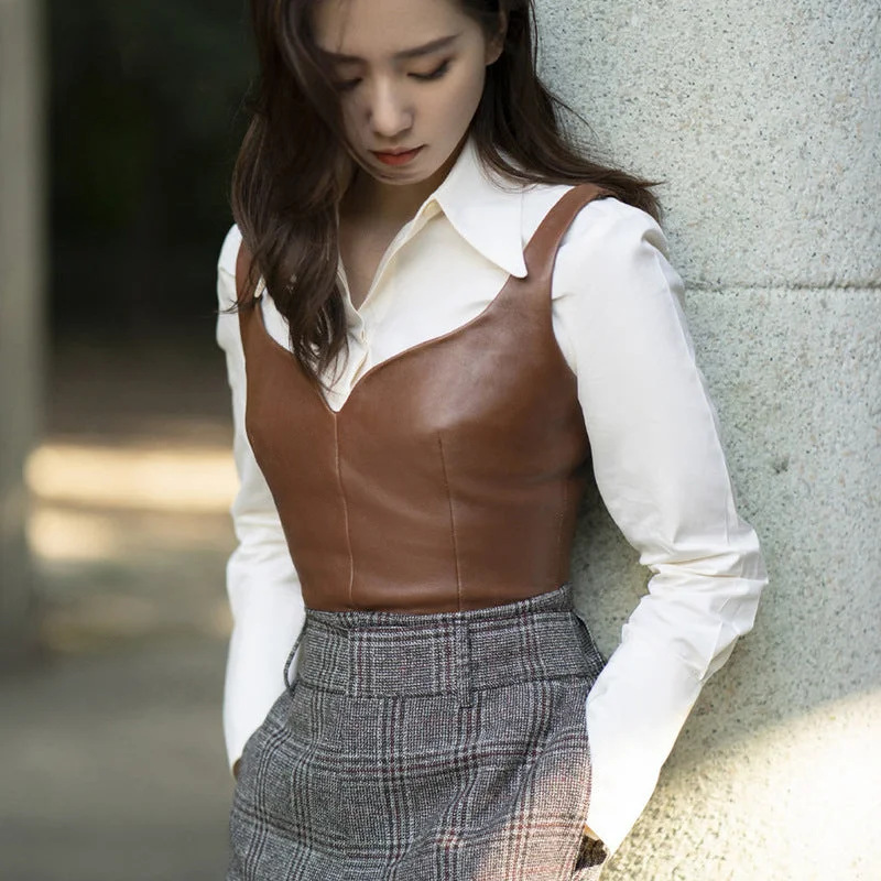 Outer Wear Genuine Leather Small Sling Vest Coat