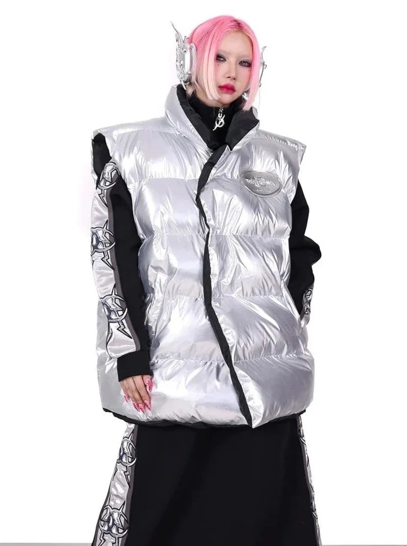 PINKSPINK Reversible Puffer Vest - Silver/Black