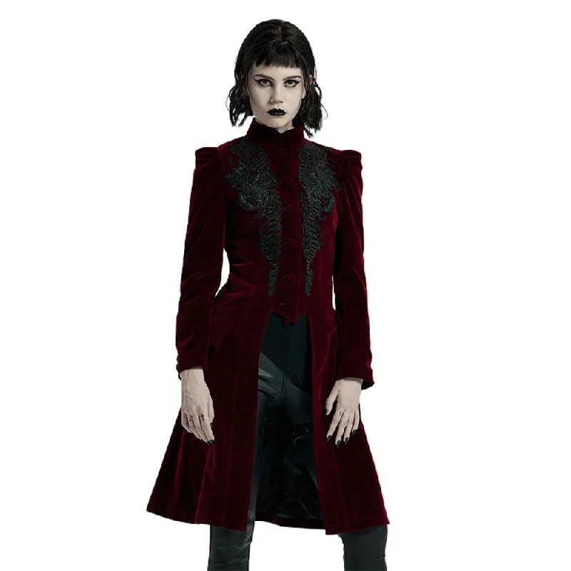 Velvet Gothic Coat with Lace Detail and Drawstring Back