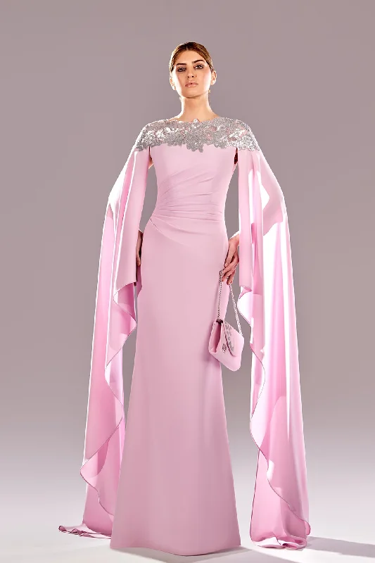 Cape sleeves beaded gown