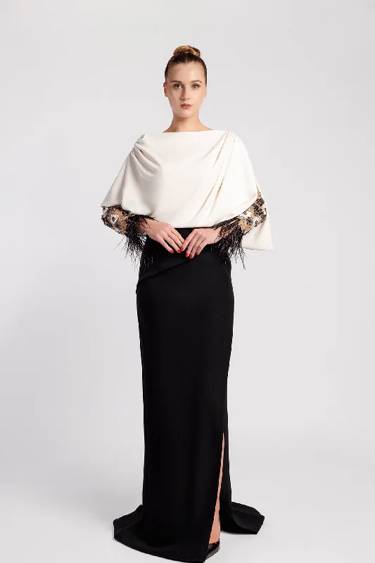 Crepe dress with draped cape bodice