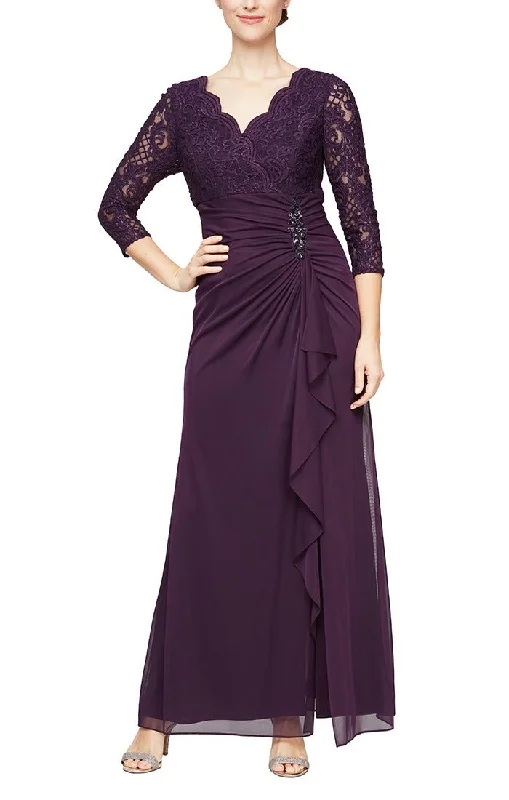 Empire Waist Lace & Mesh Dress with Surplice Neckline