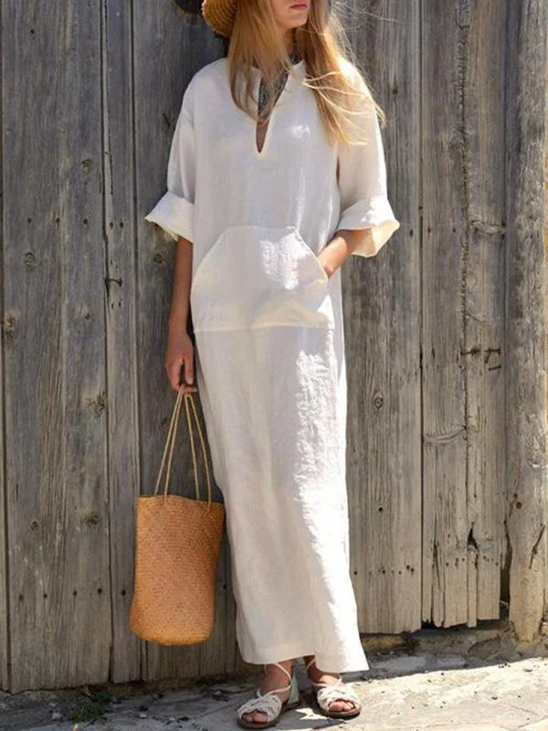 Solid Color Side Split Maxi Long Dress