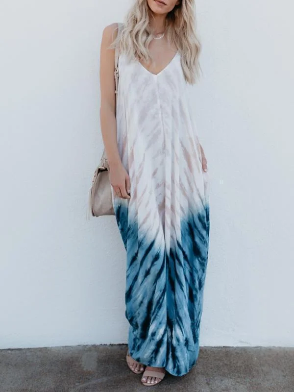 Spaghetti Strap Print Beach Maxi Long Dress