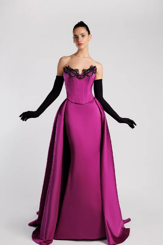 Strapless satin dress with gloves