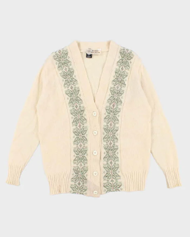 90s Vintage Women's Cream Cardigan - M