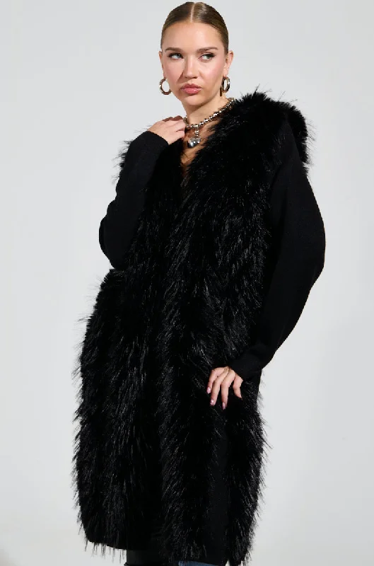 SASHA FIERCE LONG FUR TRIM CARDIGAN