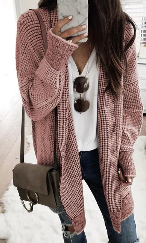 Rose Waffle Raglan Cardigan